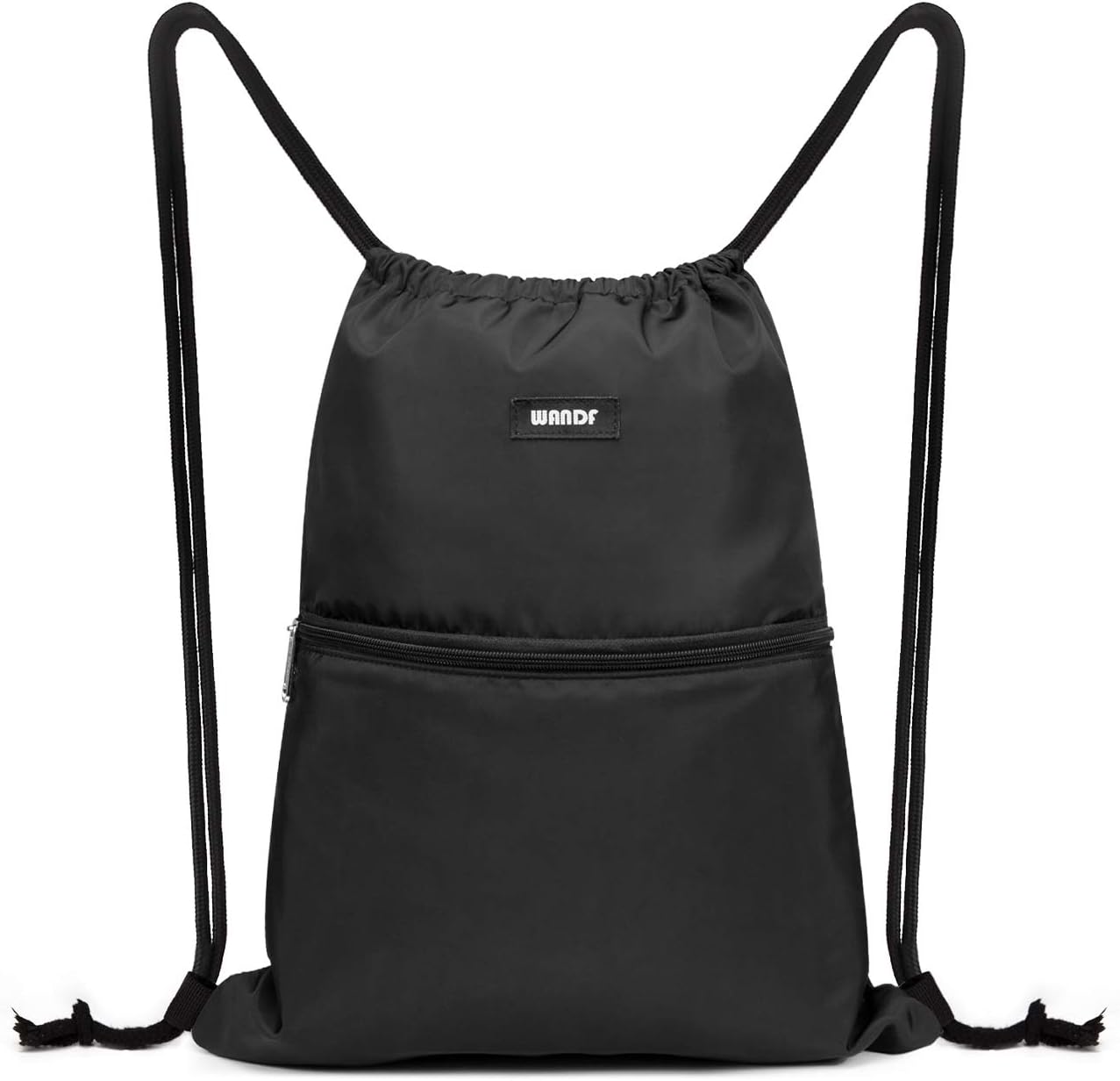 WANDF Drawstring Backpack String Bag Sackpack Cinch Water Resistant Nylon for Gym Shopping Sport Yoga (Black)