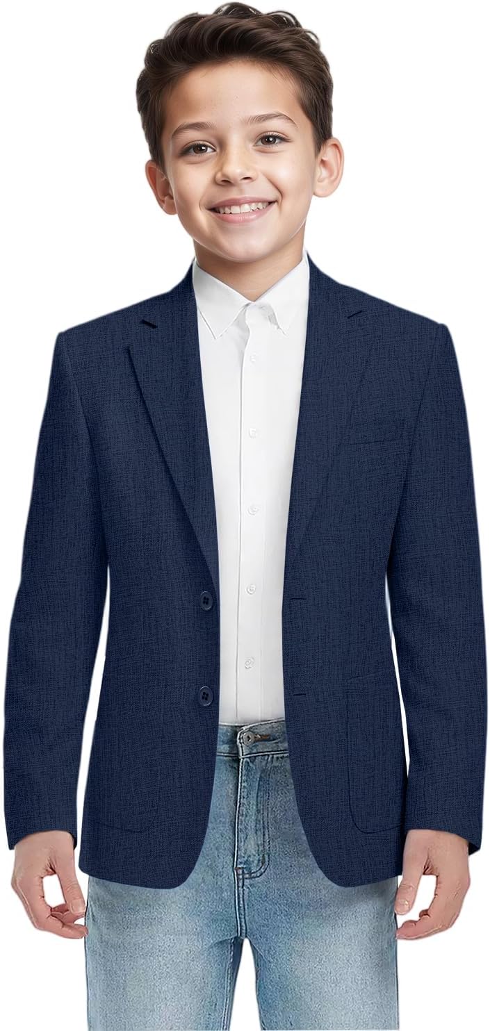 Blazer for Boys Lightweight Suit Jacket for Boys Suit Sport Coat for Kids Formal Blazer with Patch Pockets