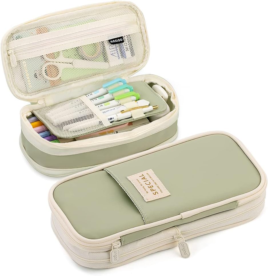 MAMUNU Expandable Pencil case with compartments, Large Capacity Pencil Cases Pencil Bag Pouch Kids Adults, Portable Pencil Case Large School Stationery Organizer, Makeup Cosmetic Bag, Green