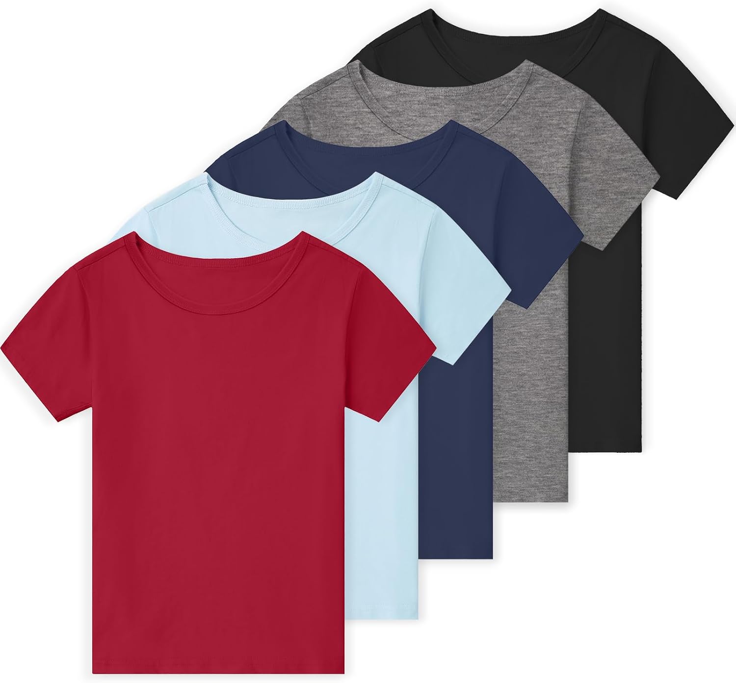 5 Pack Boys Shirts Cotton Short Sleeve Shirts for Boys Kids T Shirts Clothes Youth Summer Tops for Toddler(2T-14Y)
