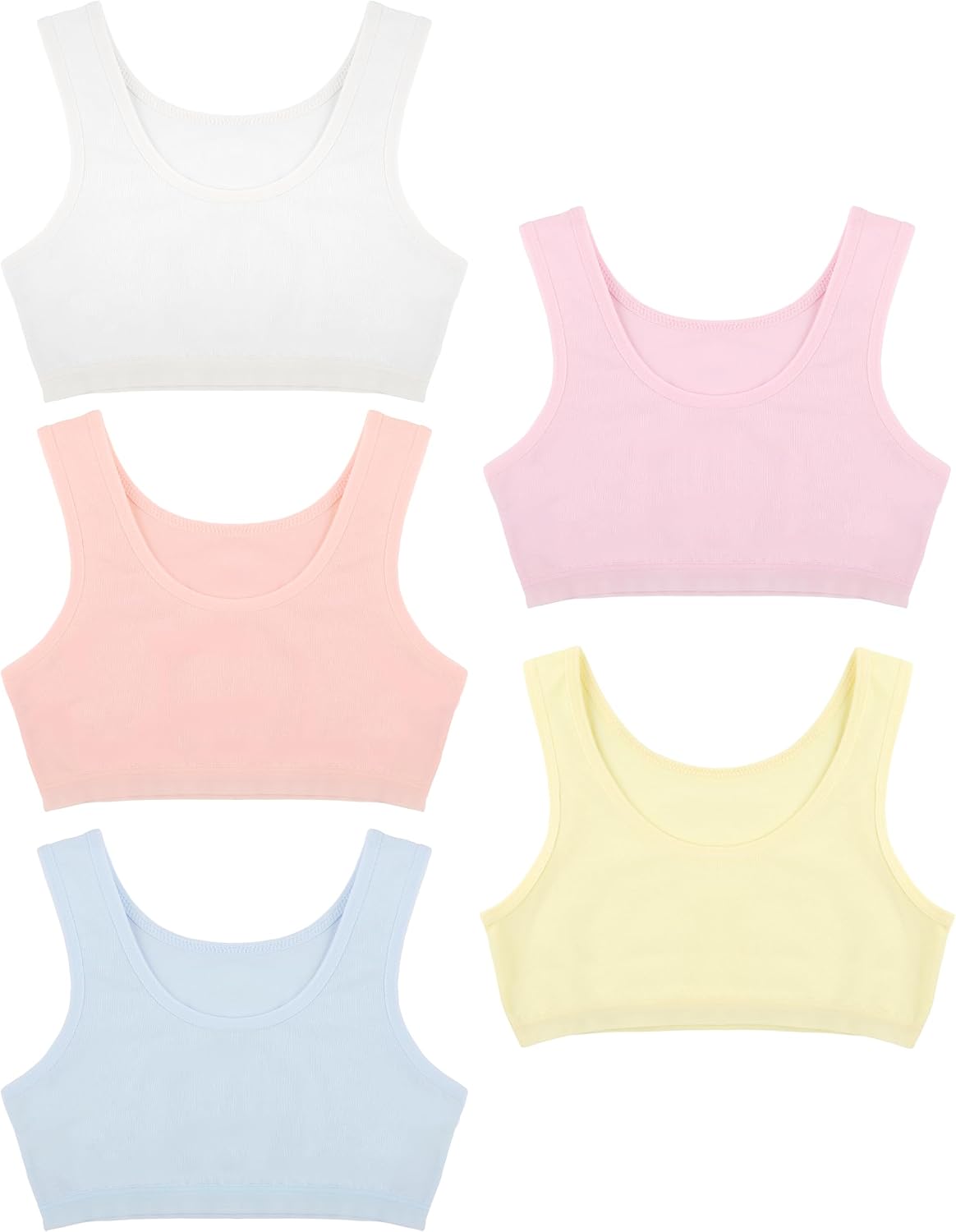 Donella Girls Training Bras – Soft Cotton Kids Sports Bra, 5 Pack Crop Tops
