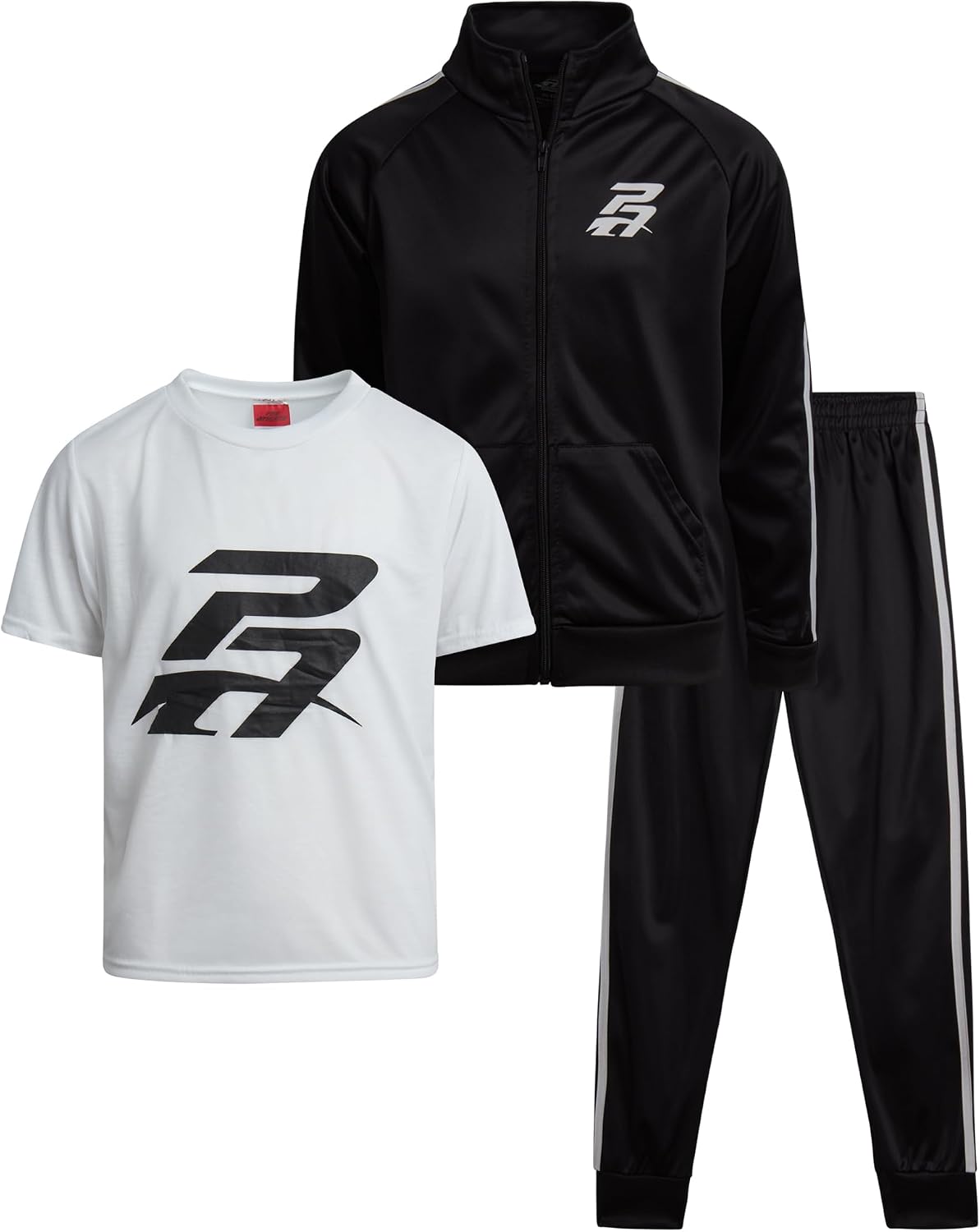 Pro Athlete Boys Tracksuit Set – 3 Piece Breathable Tricot Zip Up Sweatshirt Athletic Graphic Tees & Jogger Sweatpants