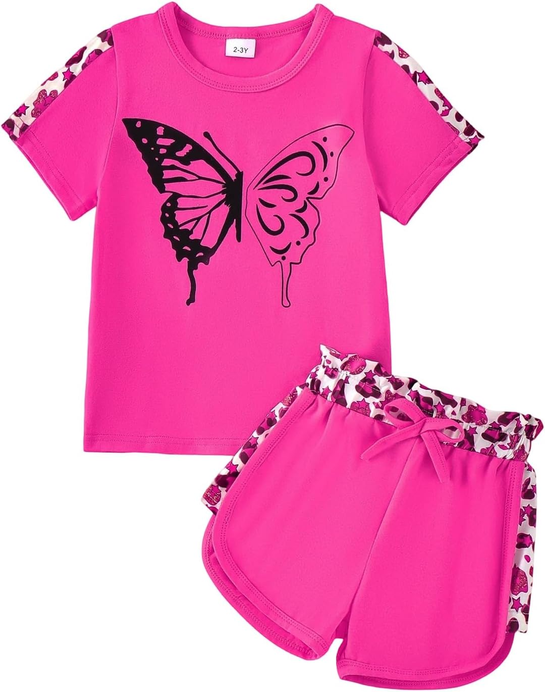 Toddler Girl Clothes Kids Summer Outfits Short Sleeve Leopard-Print T-Shirt and Shorts 2 Piece Set 2-8 Years