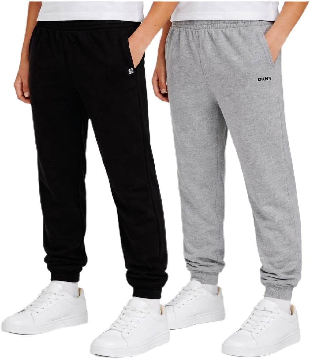 DKNY Boys Sweatpants – 2 Pack Active Performance Soft Fleece Boys Joggers Athletic Pants with Elastic Waistband and Pockets