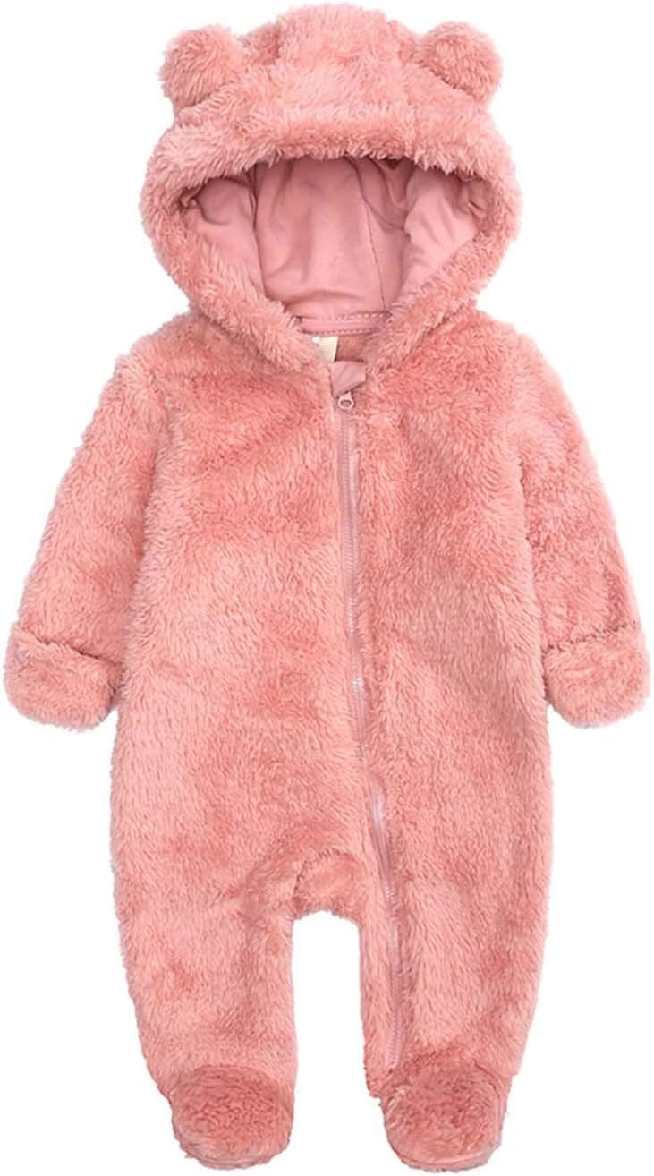 Babymine Newborn Baby Jumpsuit Hooded Fleece Rompers Long Sleeve Onesie Outwear Outfits
