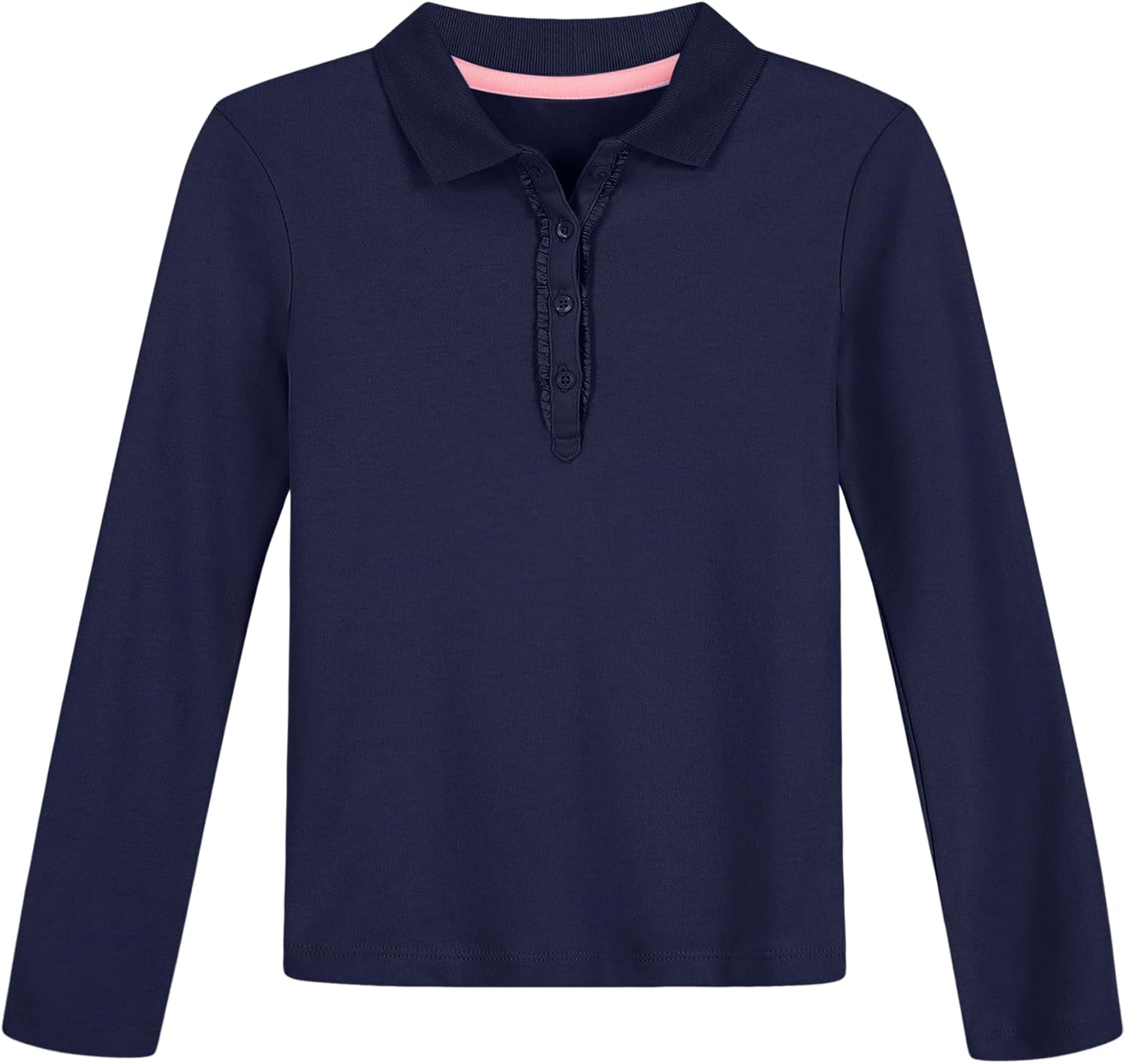 NAUTICA Girls’ Uniform Long Sleeve Polo with Ruffle Placket