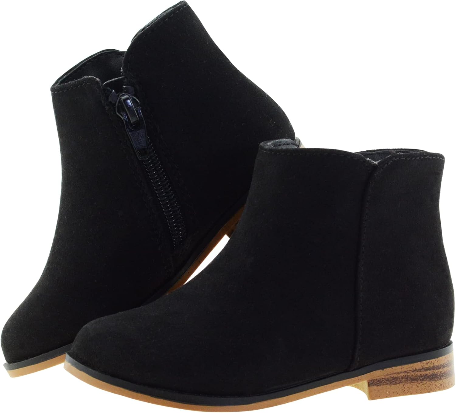 LseLom Girls Ankle Boots for Toddler/Little Kids – Brown, Suede, Zipper, Low-Top, Flat Heel, Casual