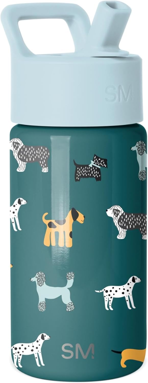 Simple Modern Kids Water Bottle with Straw Lid | 14oz Insulated Stainless Steel Kids Tumbler & Spill Proof Toddler Cup for School, Girls, Boys | Summit | Dog Days