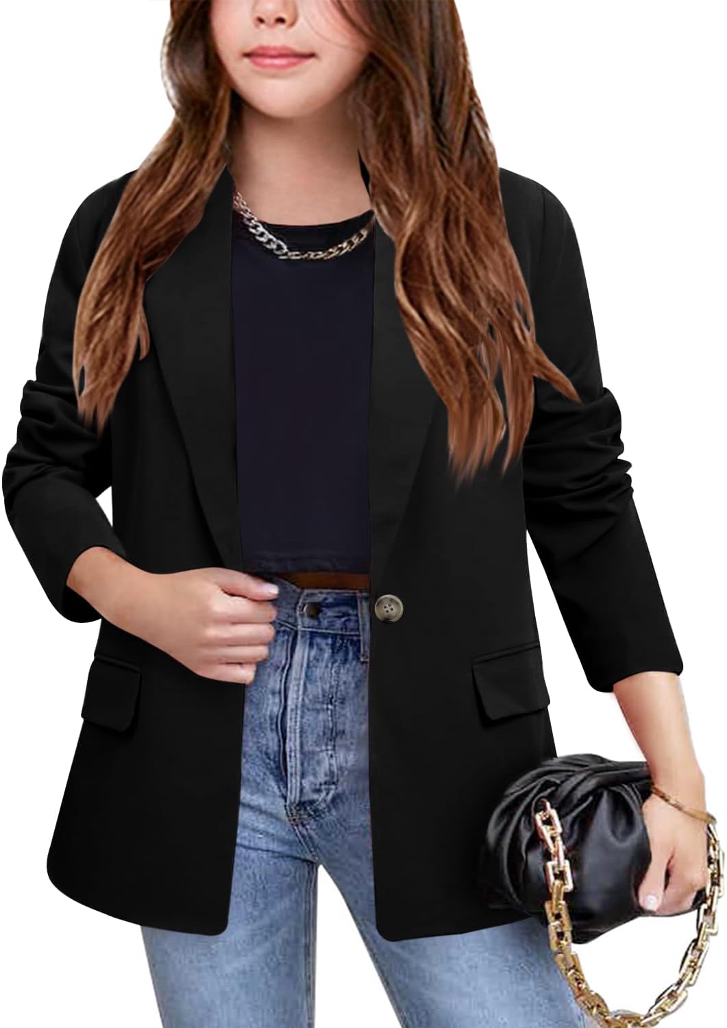 Meikulo Girls Blazers Kids Lapel Long Sleeve Open Front Solid Blazer Jacket with Pockets