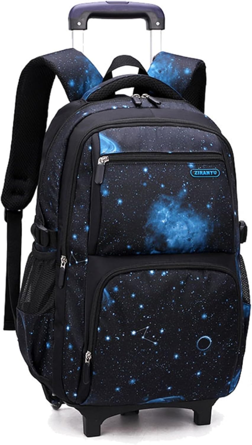Boys Rolling Backpacks Kids’Luggage Wheeled Backpack for School Kids Trolley Bags Space-Galaxy Roller Bookbag on 2 Wheels