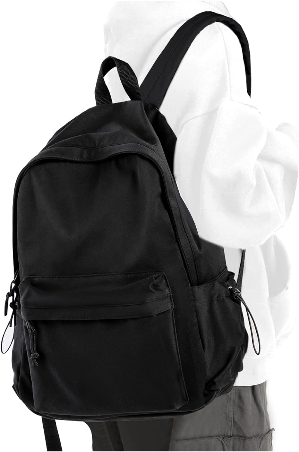 Black School Backpack for Girls Women Waterproof High School Book Bag Cute Backpack for Men Teens Boys, Lightweight Simple Middle School Back Pack Daypack