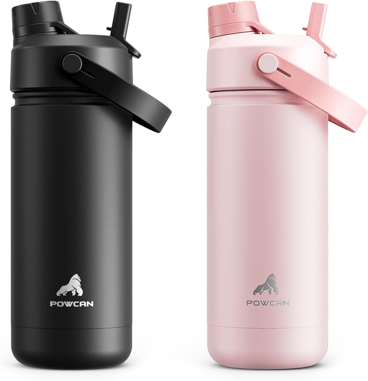 POWCAN 2 Pack 18 oz Kids Insulated Water Bottle for School: Leakproof, 2-in-1 Straw Spout Lid, BPA-Free, Keep Cold 24 Hrs, Stainless Steel Cup for Sports, Travel, Gift for Girls Boys Daughters Sons