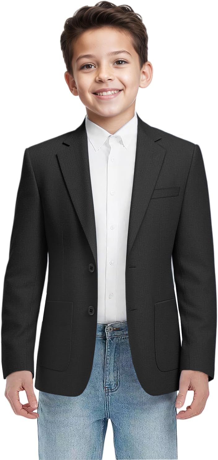 Blazer for Boys Lightweight Suit Jacket for Boys Suit Sport Coat for Kids Formal Blazer with Patch Pockets