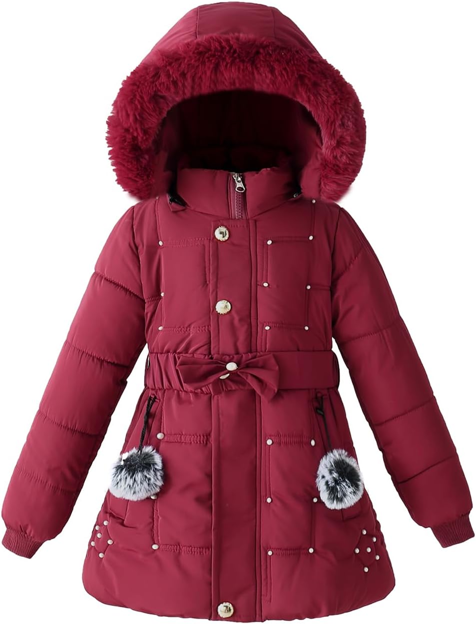Girls Winter Dress Coats Faux Fur Hood Fleece Puffer Jacket Parka Outerwear