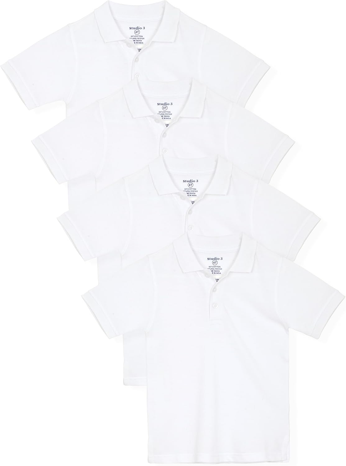 Studio 3 Boy’s – 4-Pack School Uniform Short and Long Sleeve Pique Polo Shirts