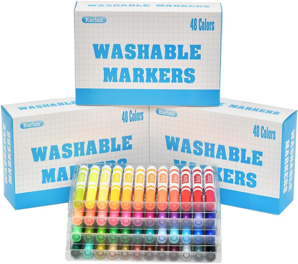 Rarlan Washable Markers Bulk, Markers for Kids, Bulk Pack, 48 Colors, 3 Boxes, 144 Count | for Kids