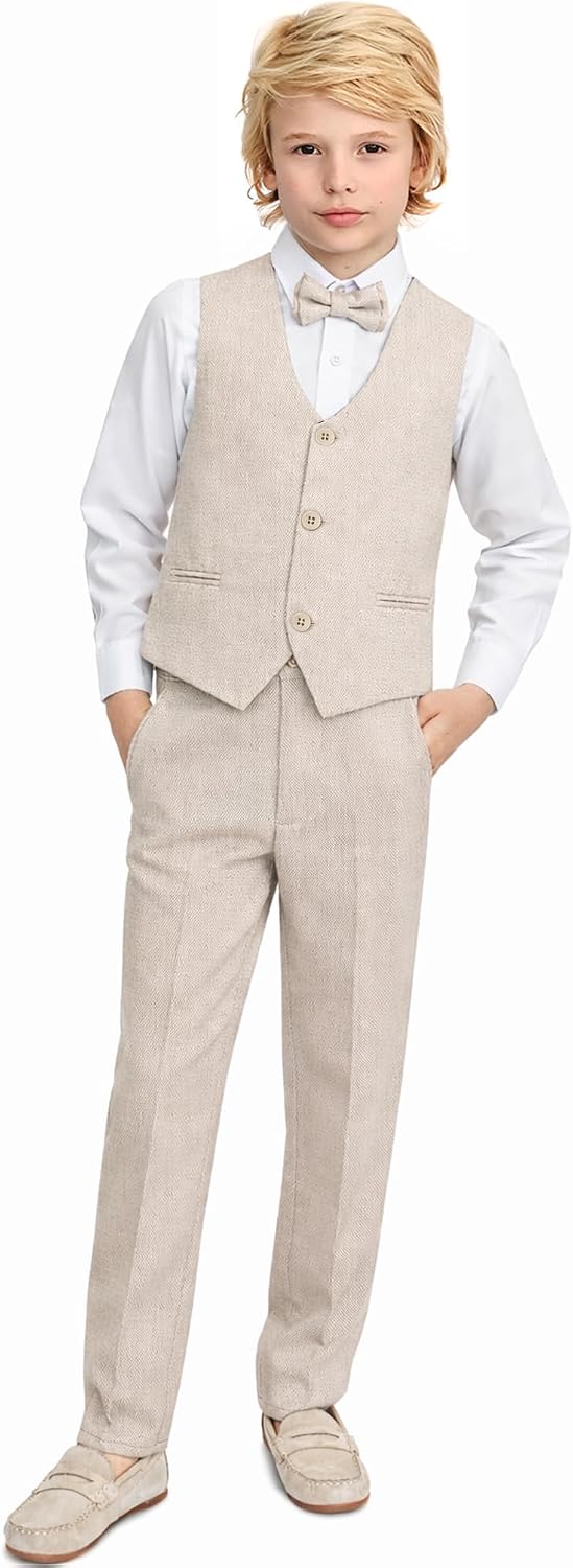 Lilax Boys Formal Suit 4 Piece Vest, Pants and Tie Dresswear Suit Set