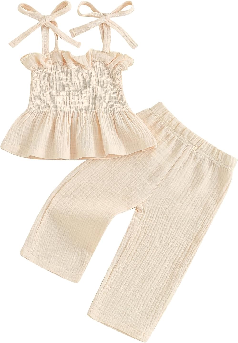 VISGOGO Infant Baby Toddler Girls Clothes Solid Color Sleeveless Camisole Linen Pants Set Baby Summer Outfits