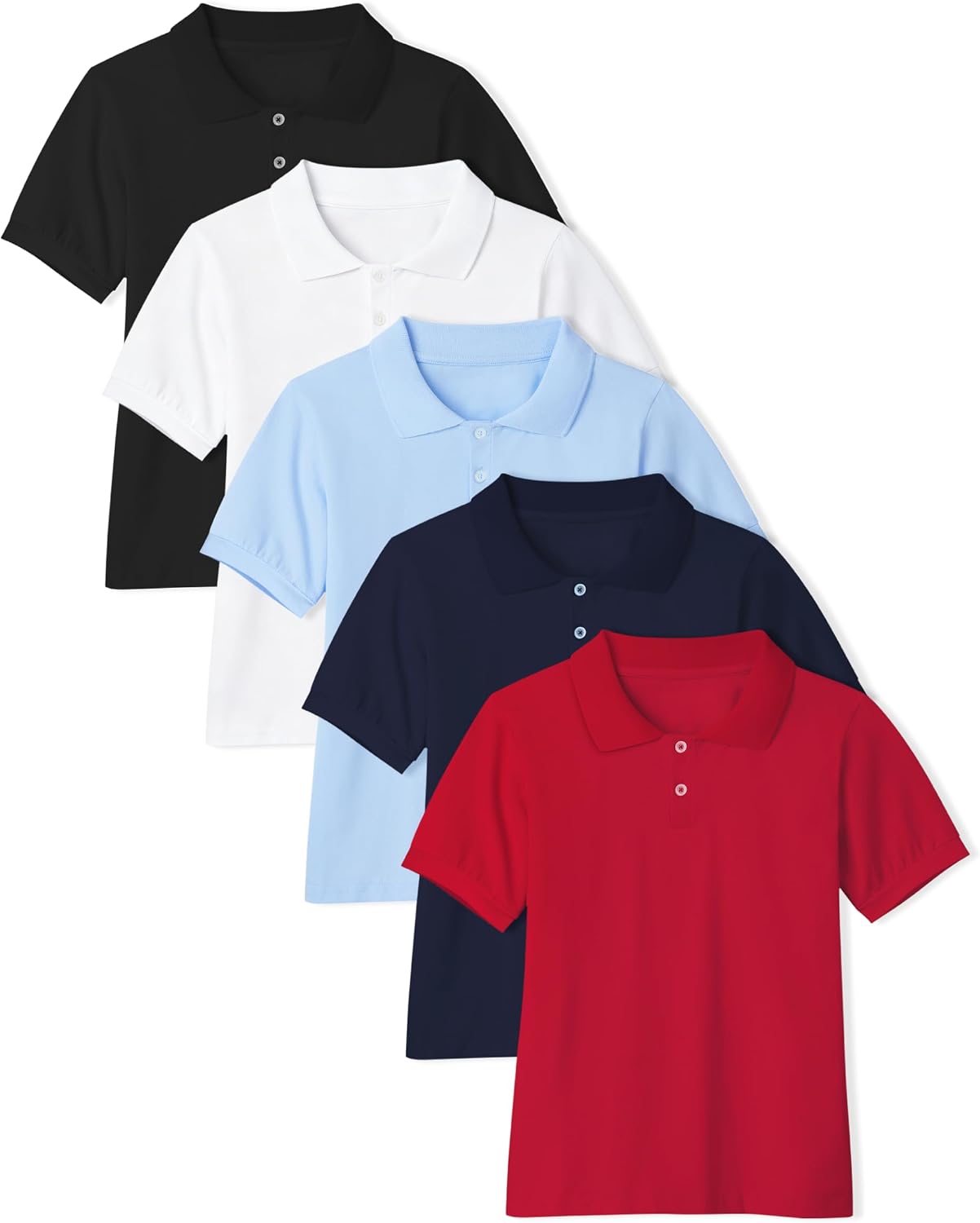 5 Pack Girls’ Polo Shirts Short Sleeve School Uniform T Shirt Soft Stretch Cotton Collared Top (Age 5-14)