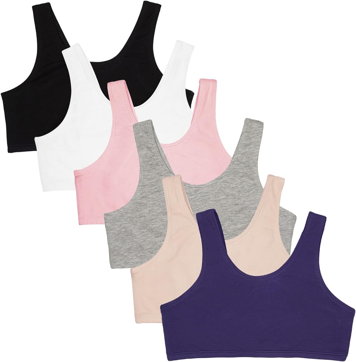Fruit of the Loom Girls’ Cotton Built -Up Stretch Sports Bra in Everyday Colors Pack