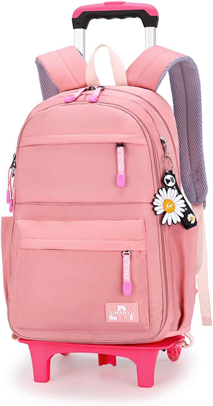 Rolling Backpack,Backpack with Wheels,Kids Roller Backpack for Girls Boys Travel Bag on Wheels Kids Trolley School Bag,Pink