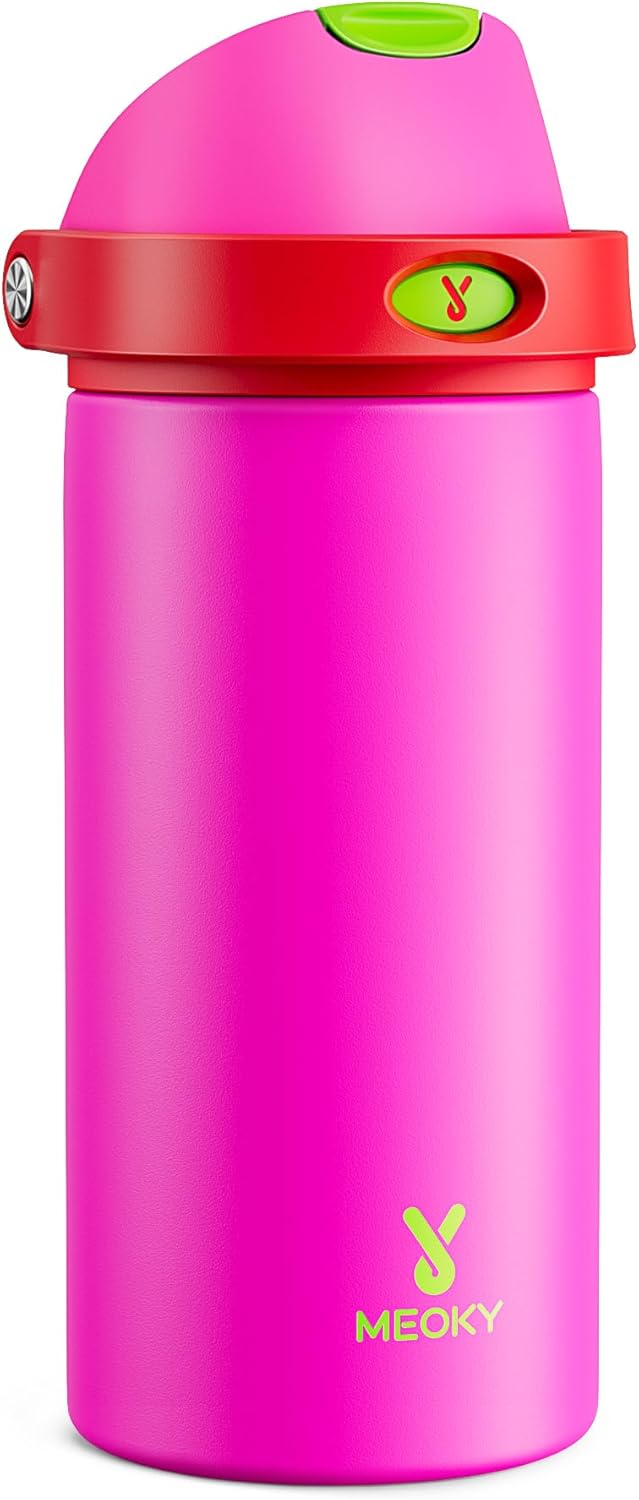 18 oz Insulated Water Bottle for Kids: Meoky Stainless Steel Water Bottle with 2-in-1 Straw and Spout Lid – Leak Proof, Cold for 24 Hours, BPA-Free for Girls School Backpacks, All the Berries