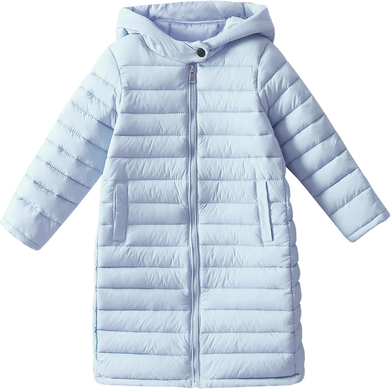 Boys Girls Long Lightweight Hooded Puffer Jacket Packable Autumn and Winter Long Down Coats