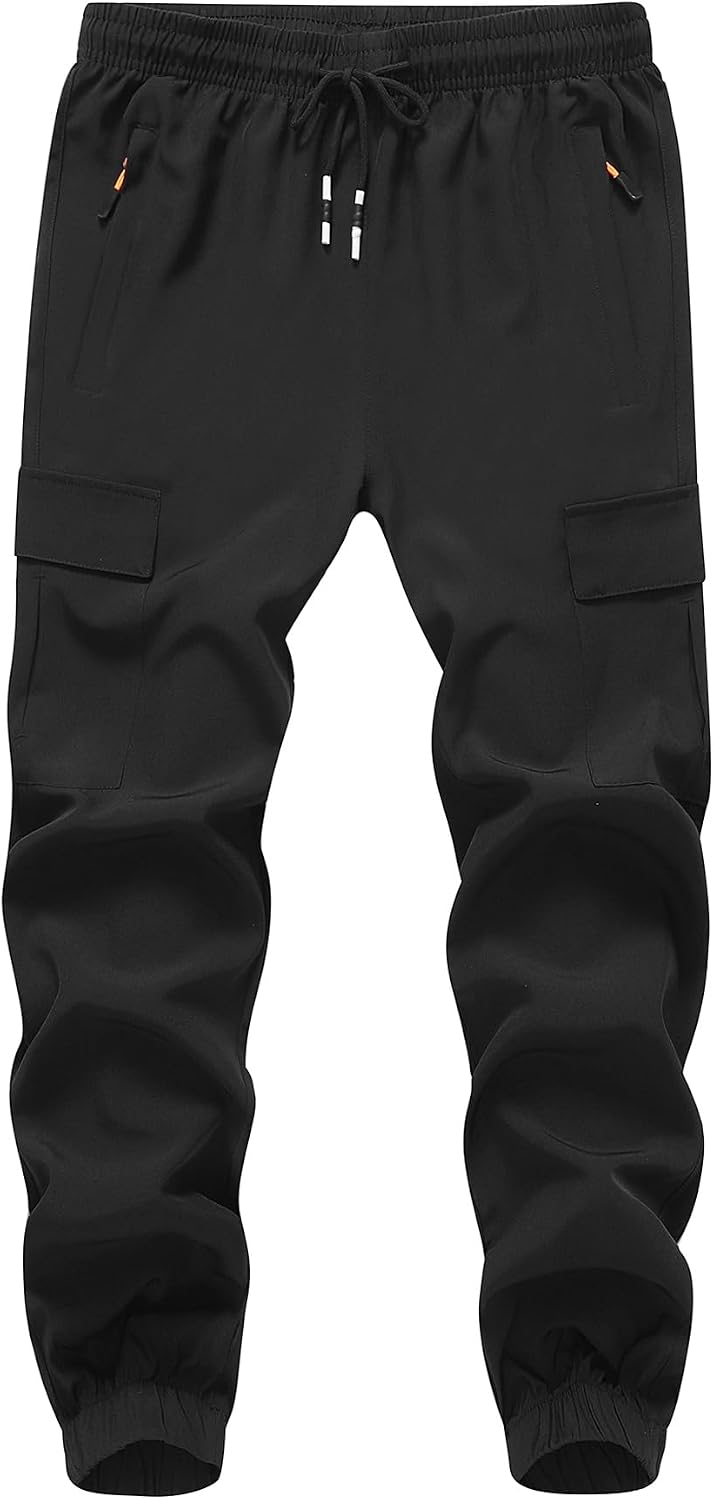 Boy’s Cargo Joggers Pants Youth Quick Dry Hiking Lightweight Pants for Sports Outdoor with Zipper Pockets