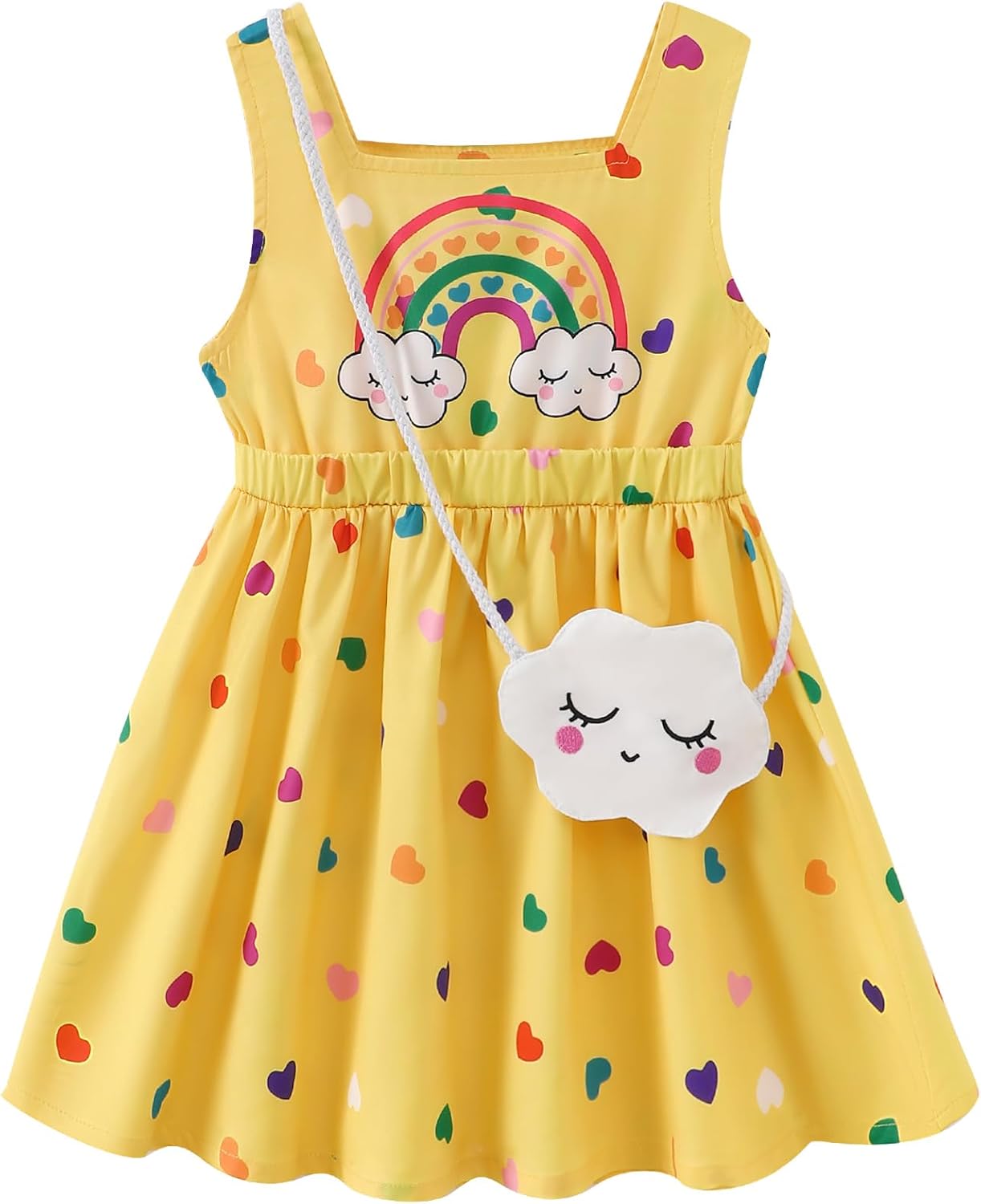Toddler Girls Spring Dress Little Girl Rainbow Summer Dresses for Girls Sleeveless Sundress with Bag Outfits