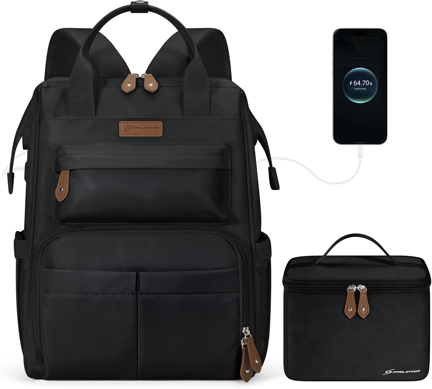 Maelstrom Travel Backpack for Women Men,Laptop Backpack Fits 15.6-17.3 Inch Laptop, Nurse/Work Bag with Insulated Lunch Box (Black)