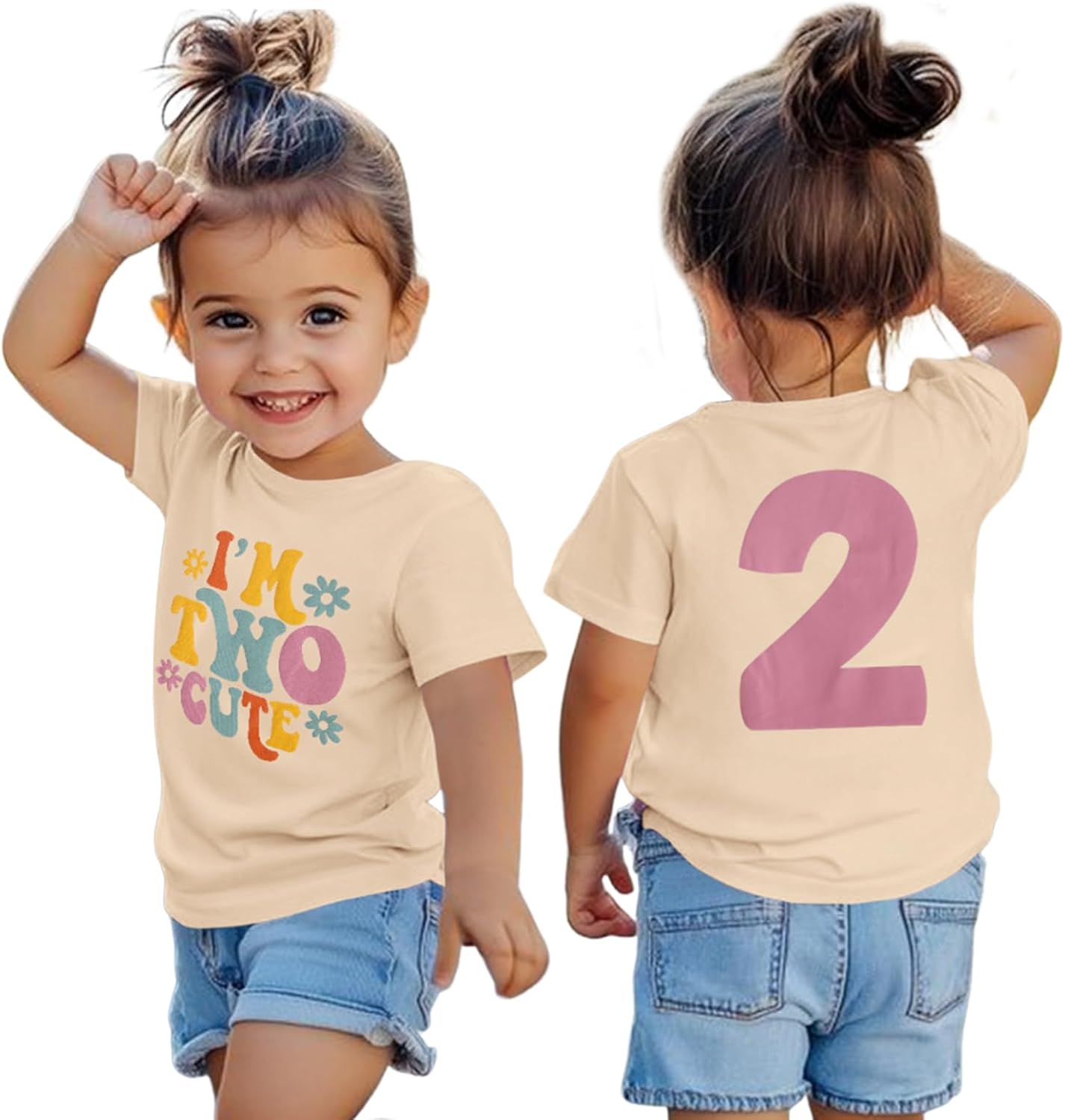 KEKEMI Birthday Shirt for Toddler Girl I’M Two Cute Birthday Girl T-Shirt 2T B-Day Party Outfit Short Sleeve Tee Tops Clothes