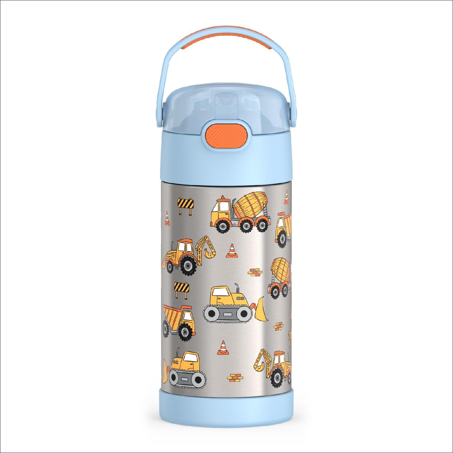 THERMOS FUNTAINER Water Bottle with Straw – 12 Ounce – Kids Stainless Steel Vacuum Insulated Water Bottle with Lid, Construction