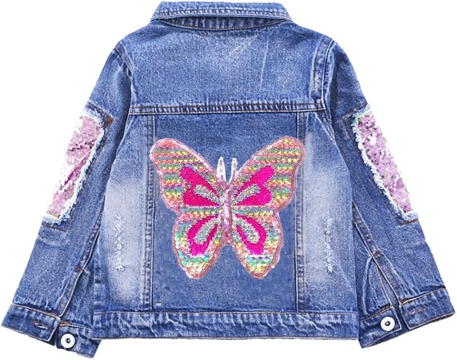 Peacolate 3-10Years Little Big Girls Embroider Butterfly Denim Jacket