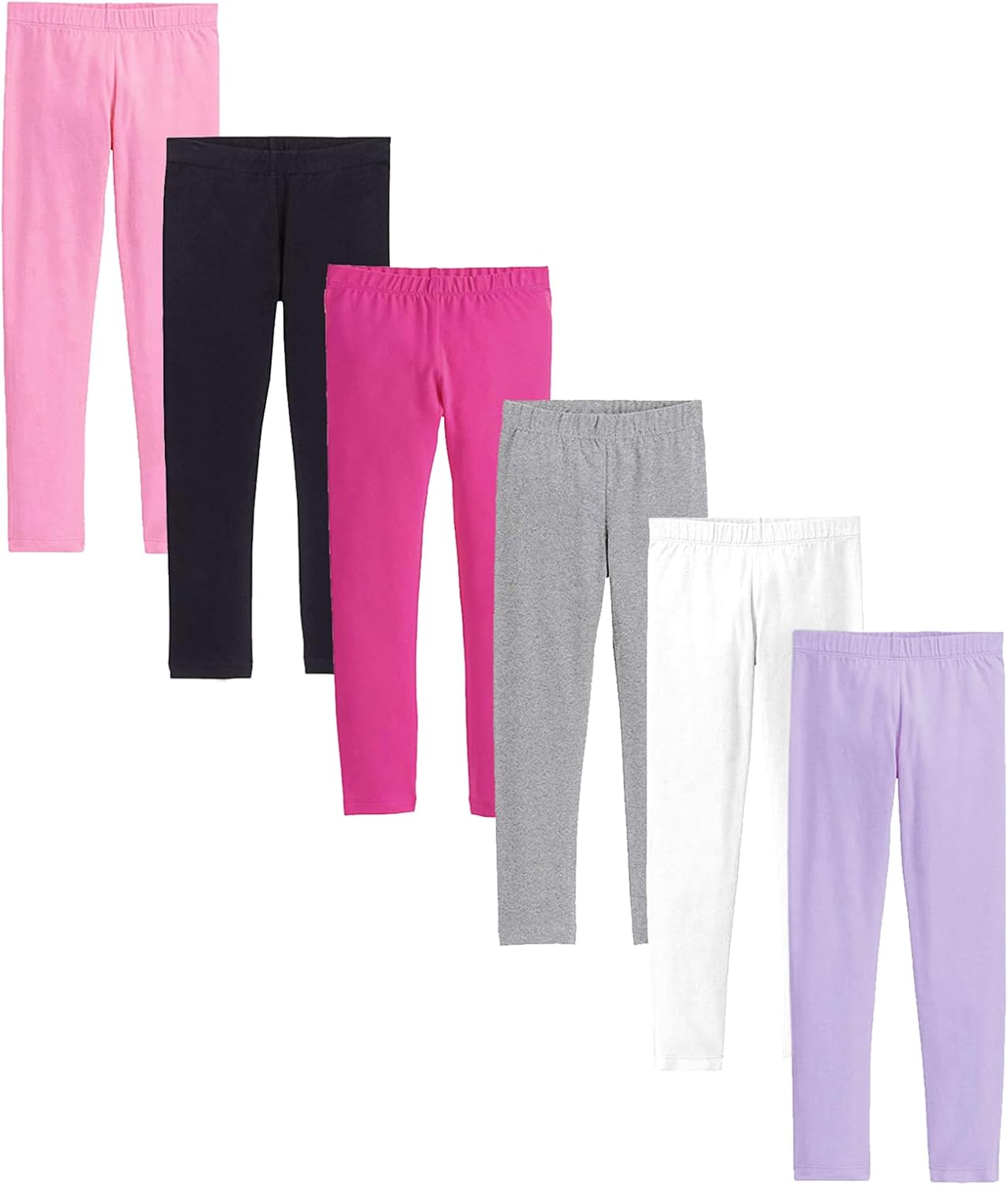 6 Pack Girls Basic Leggings Cotton Baby Girls’ Leggings Soft Footless Stretchy Tights Pants