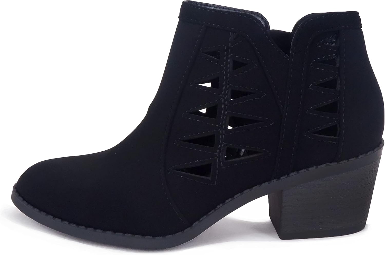 Soda Chance-2 Kids/Children/Girls Perforated Cut Out Stacked Block Heel Ankle Booties