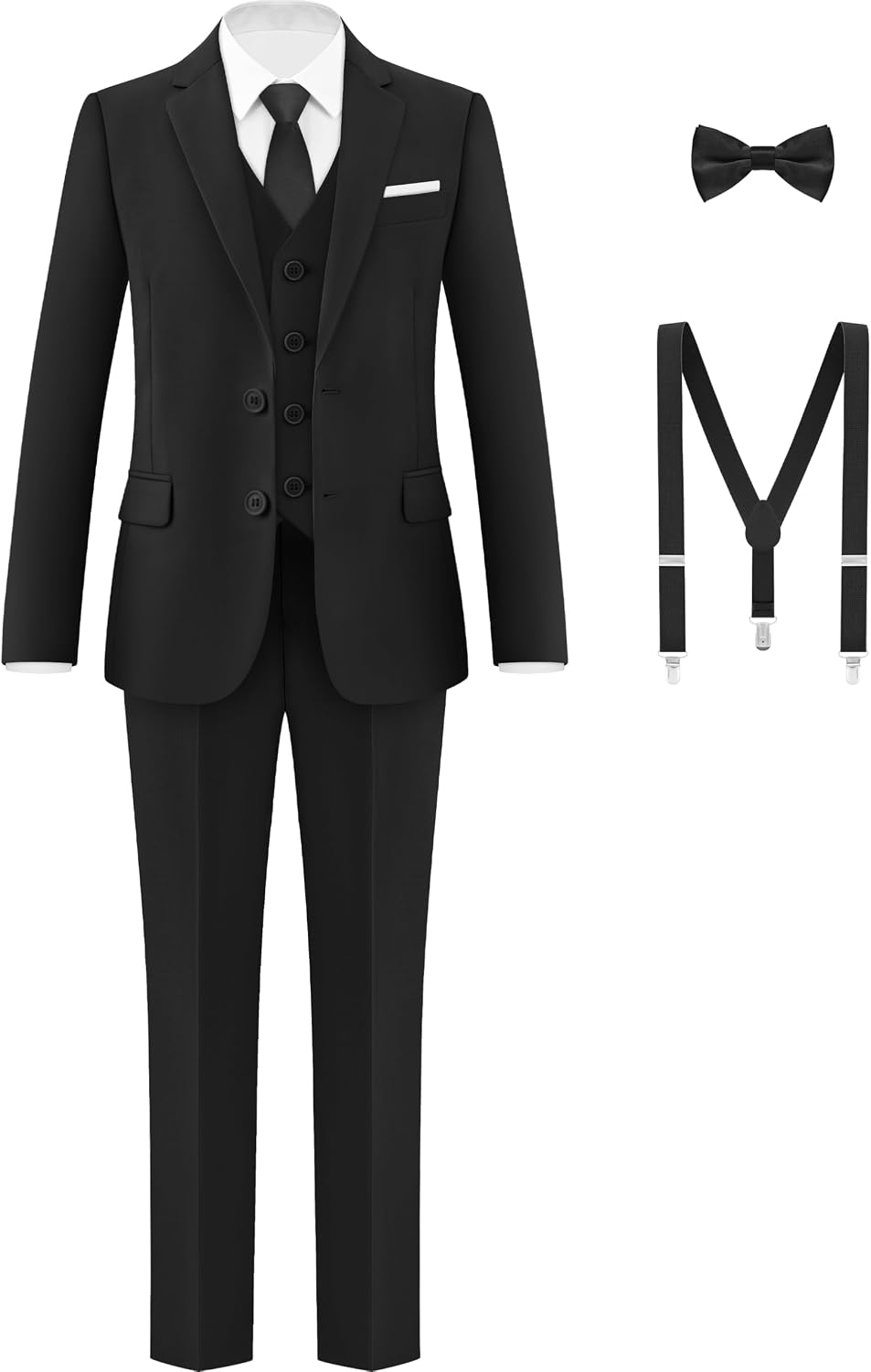 Boys Formal Suits Set, from Toddlers to Teen, Adjustable Waist, with Suspenders