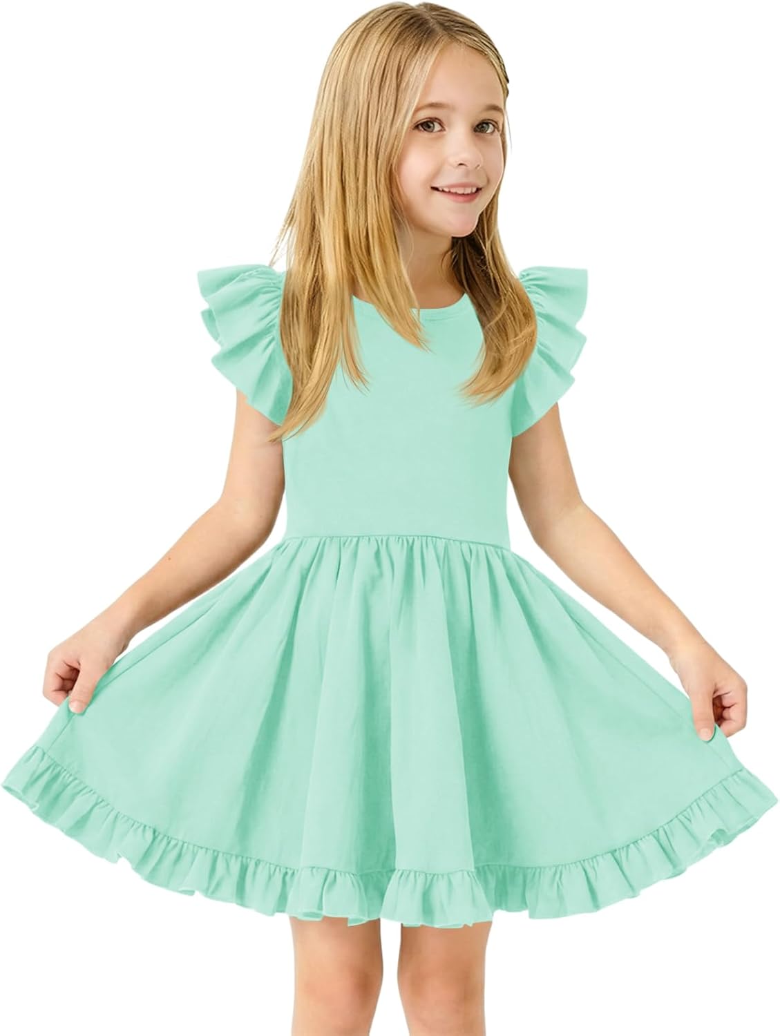 Haloumoning Toddler Baby Girl Summer Dress Little Kids Cute Ruffle Sleeve A-Line Flowy Beach Dresses 9M-8Y