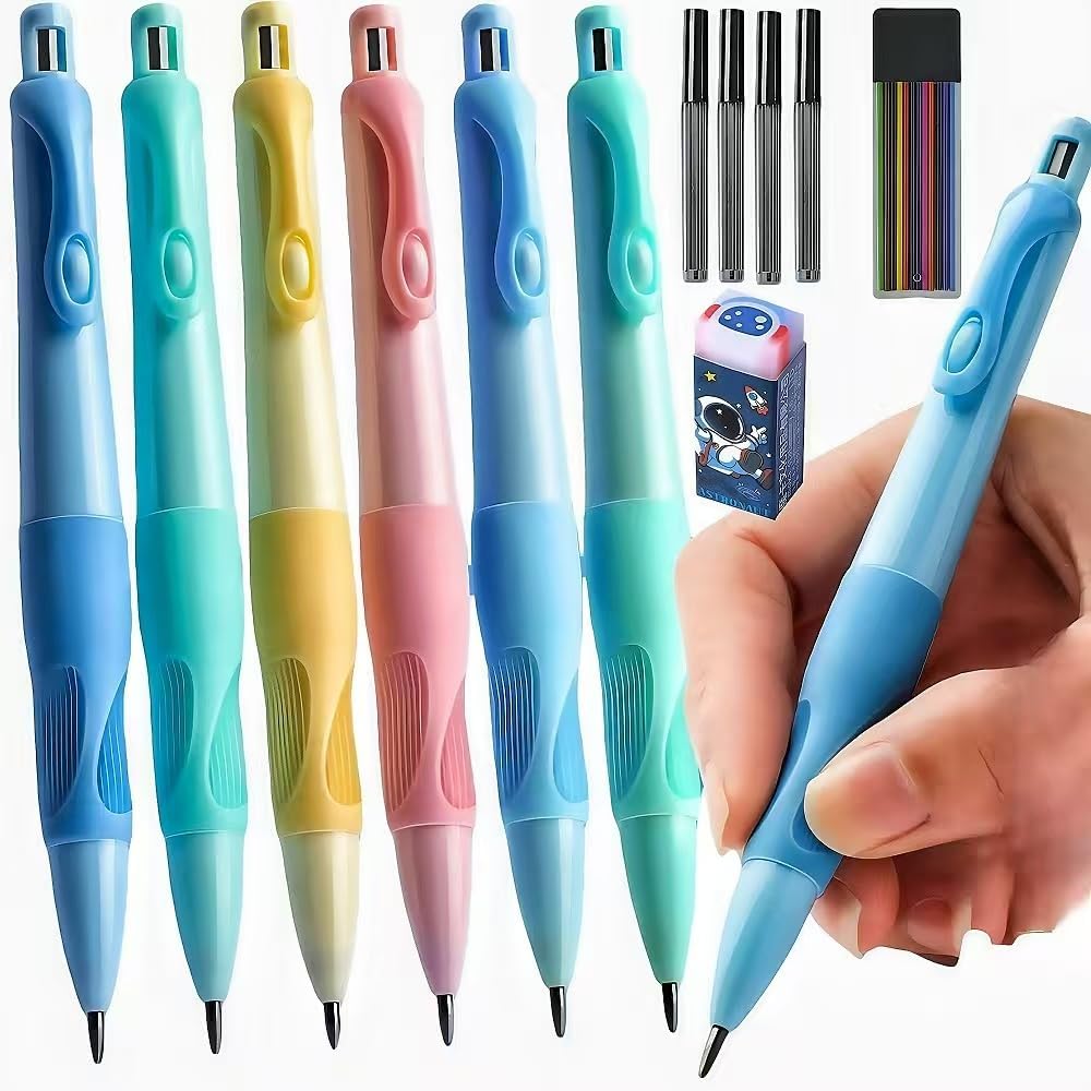 Thick Mechanical Pencil for Kids：Toddler Preschool Fat Grip 2.0mm Pencils, Ergonomic Grip Handwriting Pencils with 14 Leads, Break Resistant Lead for Beginners