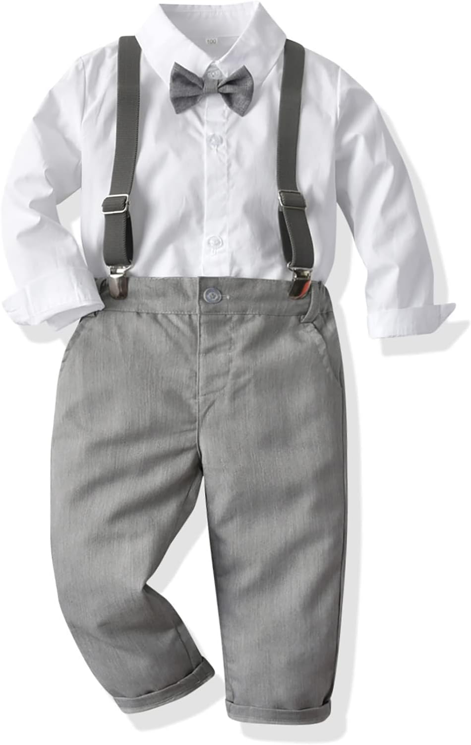 SALNIER Toddler Boy Suit Baby Boy Formal Outfit Set with Cotton Shirt Bow Tie Suspenders Pants for Wedding Birthday Party