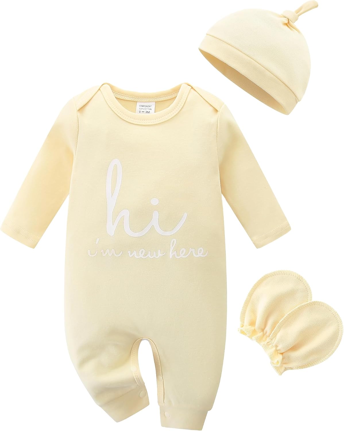 Babymine Cute Newborn Unisex Baby 100% Cotton Long Sleeve Onesie Coming Home Outfits,Soft Romper with Mittens & Hat