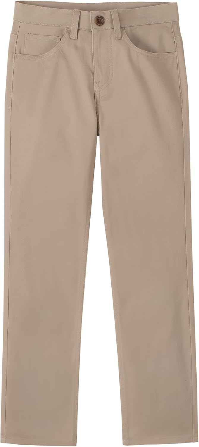 Nautica Boys’ School Uniform Twill Chino Pants, Flat Front, Comfortable Waistband with Zip Closure & Stretch