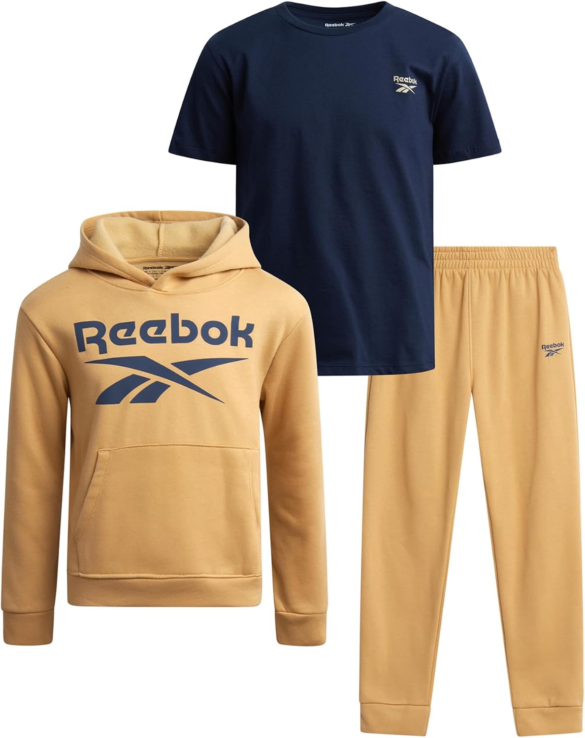 Reebok Boys Sweatsuit Set – 3 Piece Athletic Jogger Set with Fleece Pullover Hoodie Sweatshirt, Sweatpants & T-Shirt for Boys