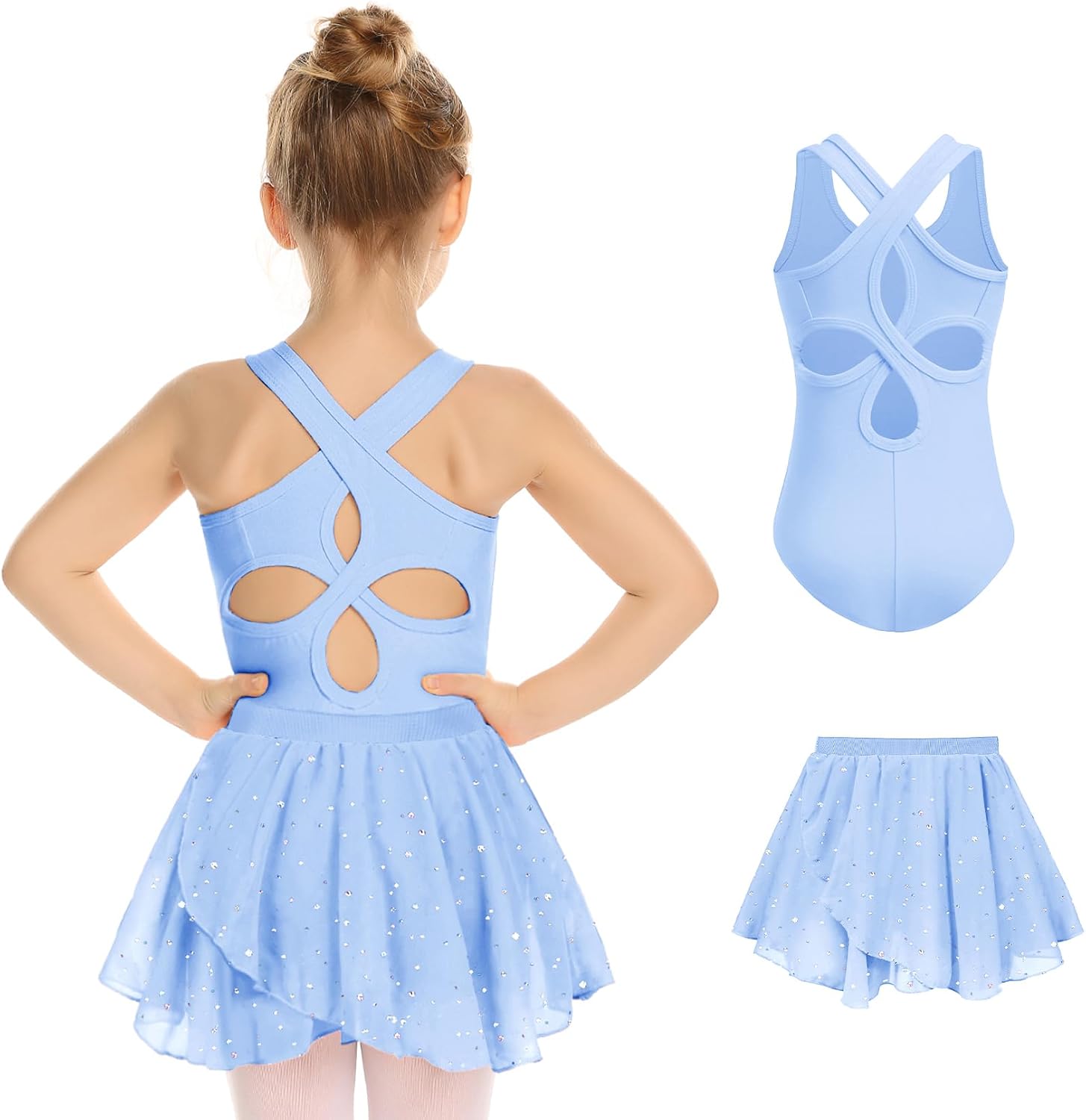 Zaclotre Girls Ballet Leotards Toddler Hollow Back Dance Dress Outfit with Removable Shiny Skirt Combo