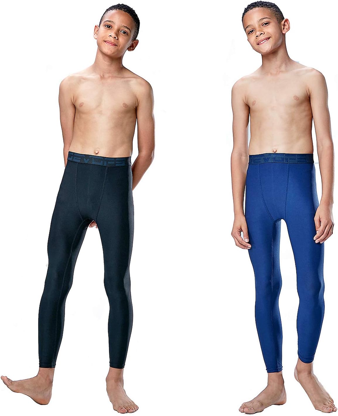 DEVOPS 2 Pack Youth & Boys Thermal Compression Leggings Pants Fleece Lined Base Layer Tights Long Johns Cold Weather Gear