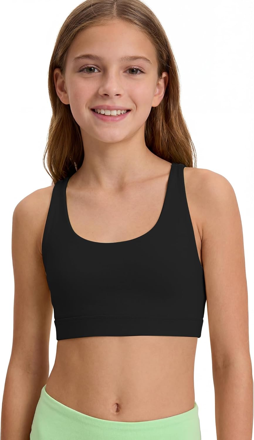 Stelle Girls Sports Bra Training Bras Scoop Neck Athletic Cross Back Yoga Bra Dance Crop Top