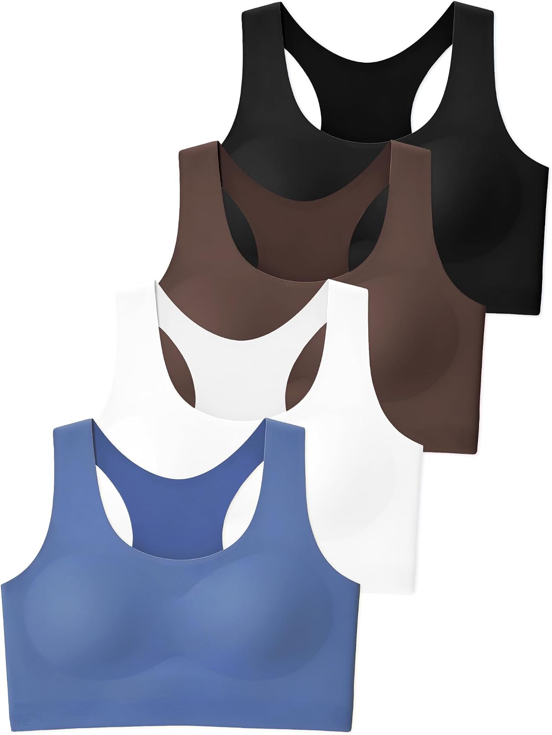JOCMIC 4 Packs Girls Sports Bra Kids Racerback Training Bras with Sewn in Pads for Tween