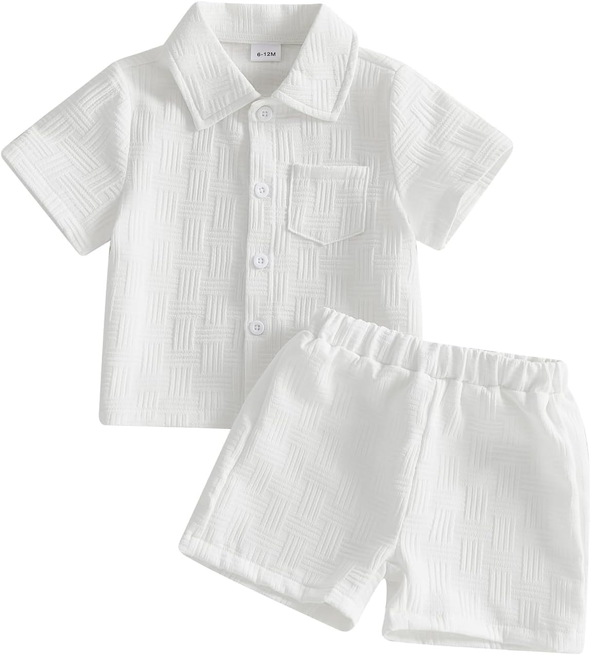 Toddler Baby Boy Clothes Solid Color Texture Button Down Collared Shirt Top Shorts 2 Piece Set Summer Casual Outfits