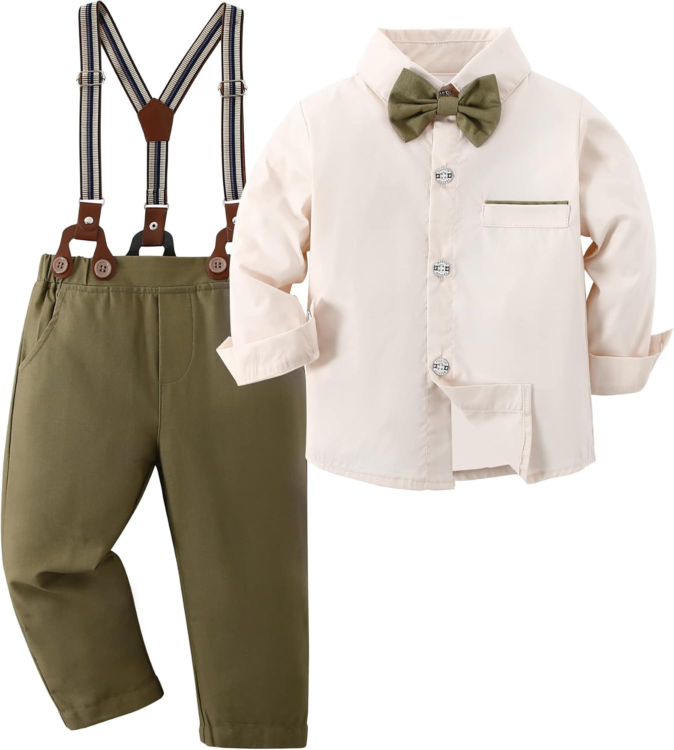 ZOEREA Toddler Baby Boy Suit Clothes Gentleman Wedding Outfits Long Sleeve Dress Shirt + Suspender Pants + Bowtie 1-5T