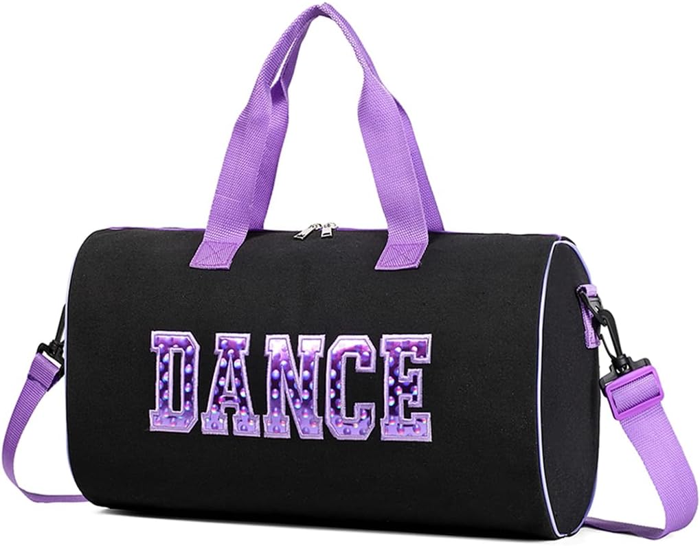 Dance Duffle for Girls, Kids Toy Storage, Weekend/Overnight Bag, Gymnastics Gift 17″Lx9″Wx9″H (Purple)
