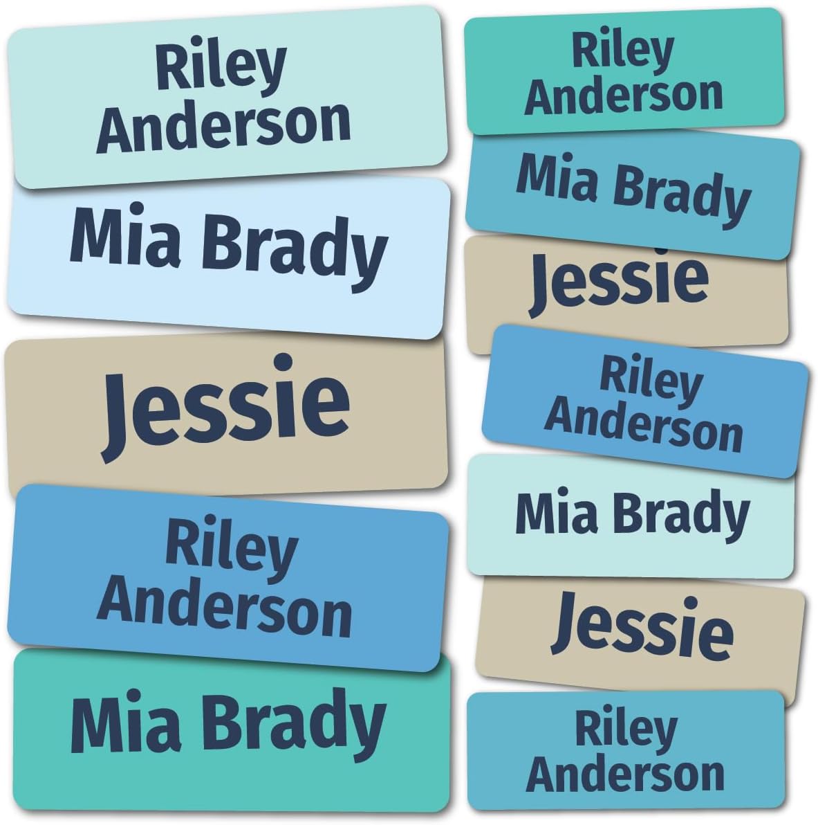 Kids Personalized Name Labels for School, Camp, Daycare (128 Labels) Custom Peel and Stick Waterproof Name Tags Stickers for Water Bottles, Lunch Boxes, Clothing, School Supplies (Raindrop Colors)
